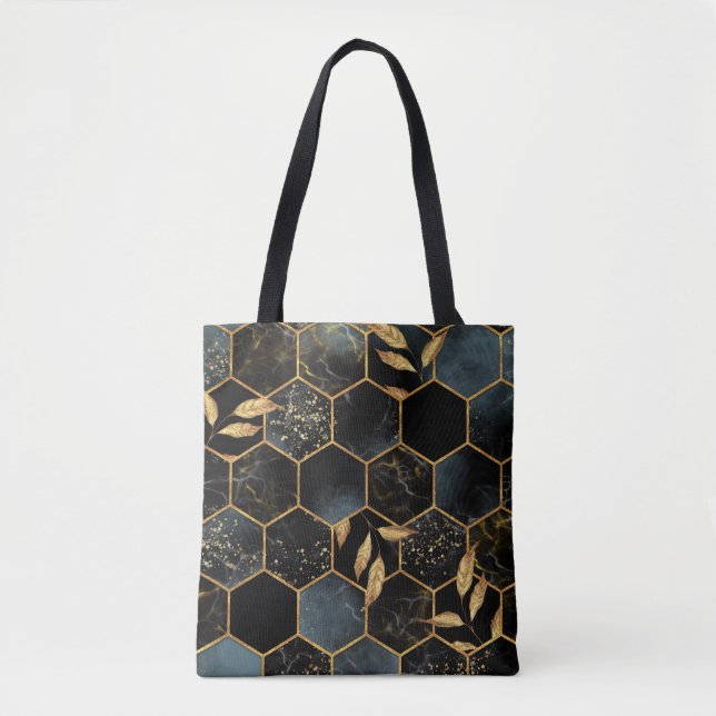 Elegant Marble & Guld: Abstrakt Hexagon Struktur Tygkasse (Framsida)