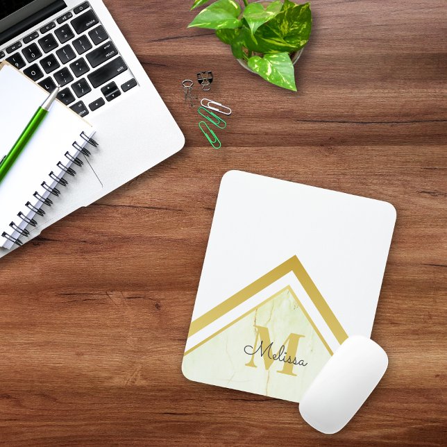 Elegant Marble Guld Chevron Monogram Musmatta (Skapare uppladdad)