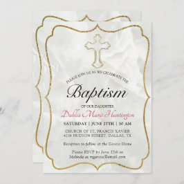 Elegant Marble Guld Flicka Baptism Inbjudningar