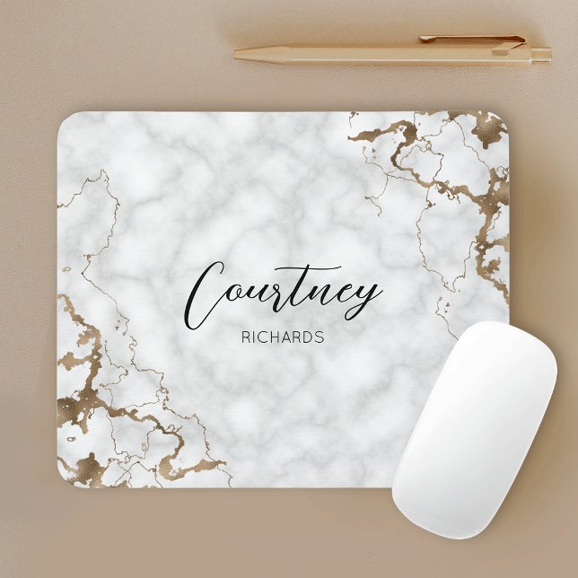 Elegant Marble Guld Glitter Monogram Namn eller Lo Musmatta (Personalized marble and gold glitter mouse pad)