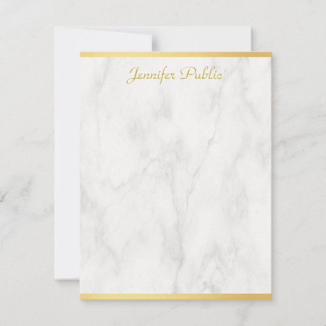 Elegant Marble Guld Hand Script Personlig Anteckningskort (Framsida)
