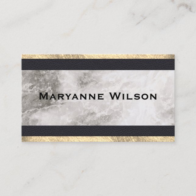 Elegant Marble Guld Leather Trim Visitkort (Framsida)