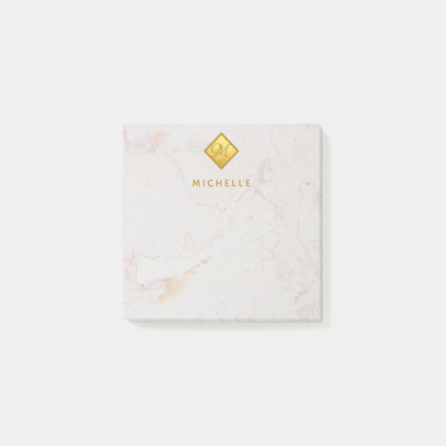 Elegant Marble Guld Monogram Golden Namn White Post-it Block (Framsida)