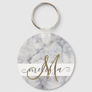 Elegant Marble Guld Monogram Script Namn Nyckelring