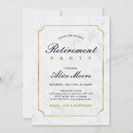 Elegant Marble & Guld | Överraskande Pension Party Inbjudningar