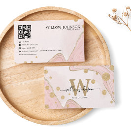 Elegant Marble Guld Rosa Glitter QR-kod Monogram Visitkort