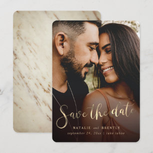 Elegant Marble Guld Script & Fullt Bleed Photo Spara Datumet