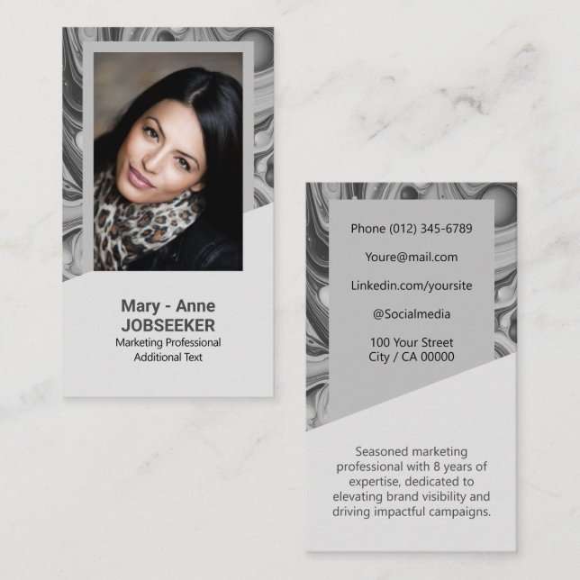 Elegant Marble Job Search Classy Kreativ Grått Visitkort (Fram/baksida)