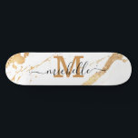 Elegant Marble Monogram-skript Mini Skateboard Bräda 18,5 Cm<br><div class="desc">Trendig Personlig Anpassningsbar Monogram Guld White Marble Beach Towel</div>