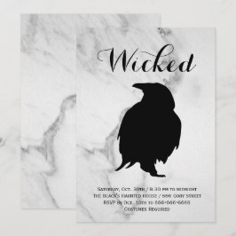 Elegant Marble Raven Halloween Costume Party Inbjudningar