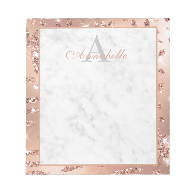 Elegant Marble Ro Gold Foil Script Monogram Anteckningsblock (Framsida)