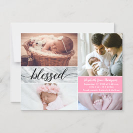 Elegant Marble Rosa Blating Script Flicka Photo Magnetisk Inbjudningskort