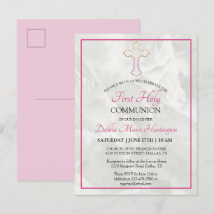 Elegant Marble Rosa Girls First Heliga Communion Inbjudan Vykort