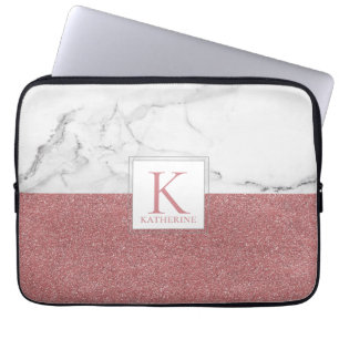 Elegant Marble  Rosa Glitter Girly Monogram Laptop Fodral