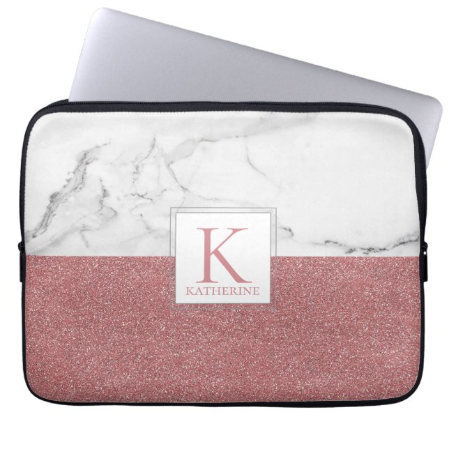 Elegant Marble  Rosa Glitter Girly Monogram Laptop Fodral (Framsidan)