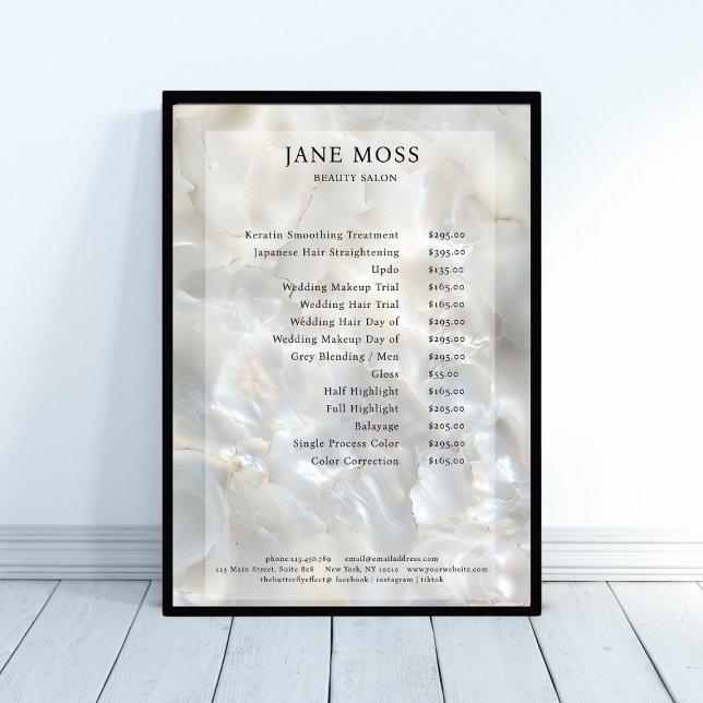 Elegant, Marble, Salon, Pris List Poster (Elegant, Marble, Salon, Price List Poster, printed & download available.)