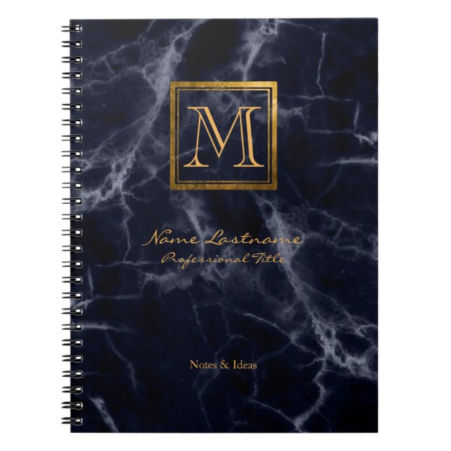 Elegant Marble Square Guld Monogram Anteckningsbok (Framsidan)