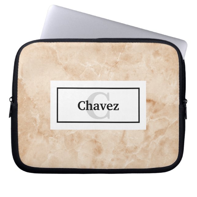 Elegant Marble Sten Struktur med Namn och Monogram Laptop Fodral (Framsidan)