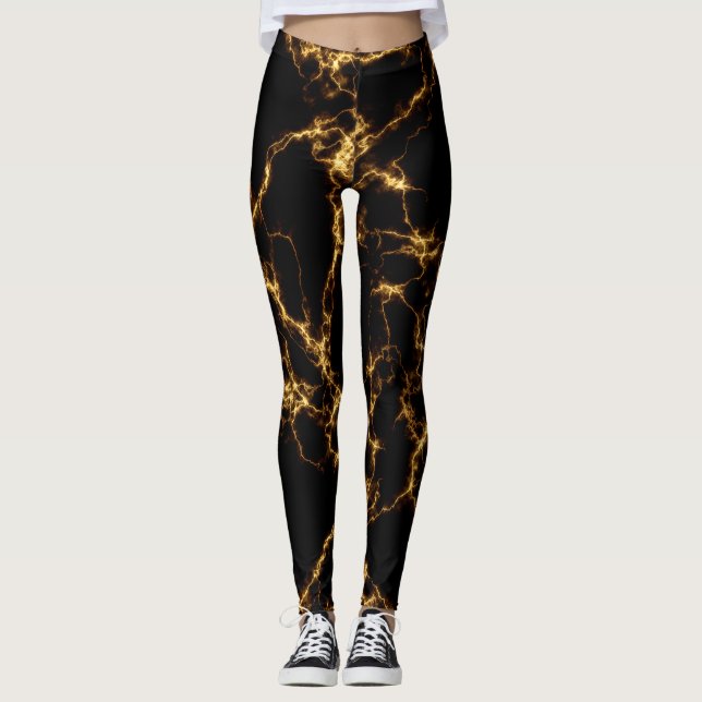 Elegant Marble stil3 - Svarta Guld Leggings (Framsida)