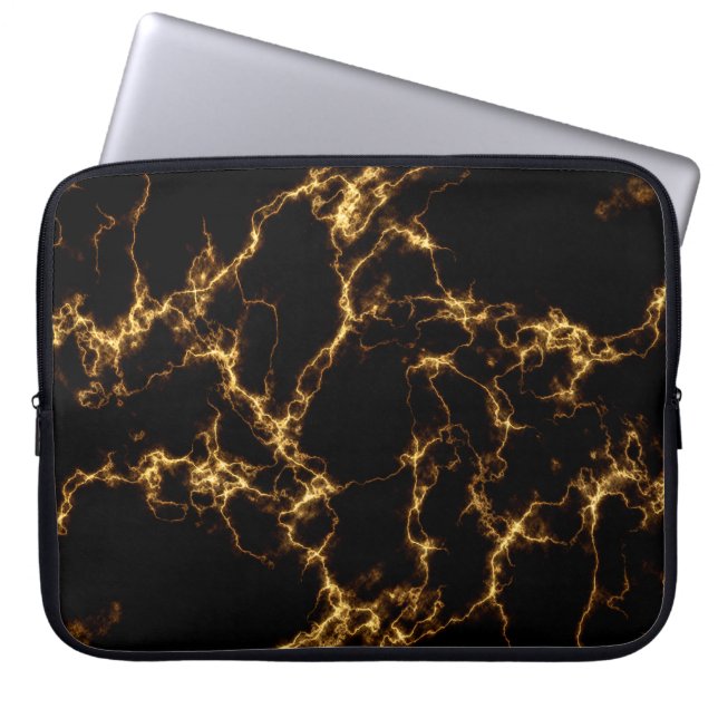 Elegant Marble stil 3 - Svarta Guld Laptop Sleeve (Framsidan)