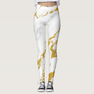 Elegant Marble stil 6 - Guld och White Leggings