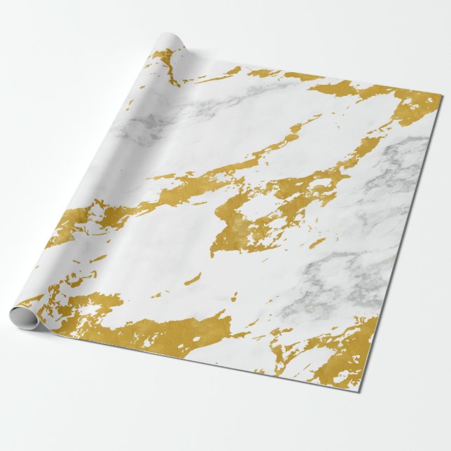 Elegant Marble stil 6 - Guld och White Presentpapper (Utrullad)