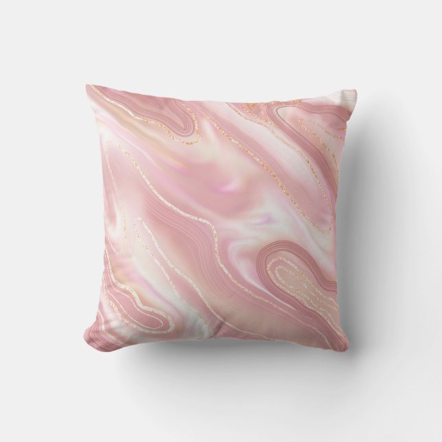 Elegant marble struktur. Ro guld blankt glanskexa Kudde (Framsida)
