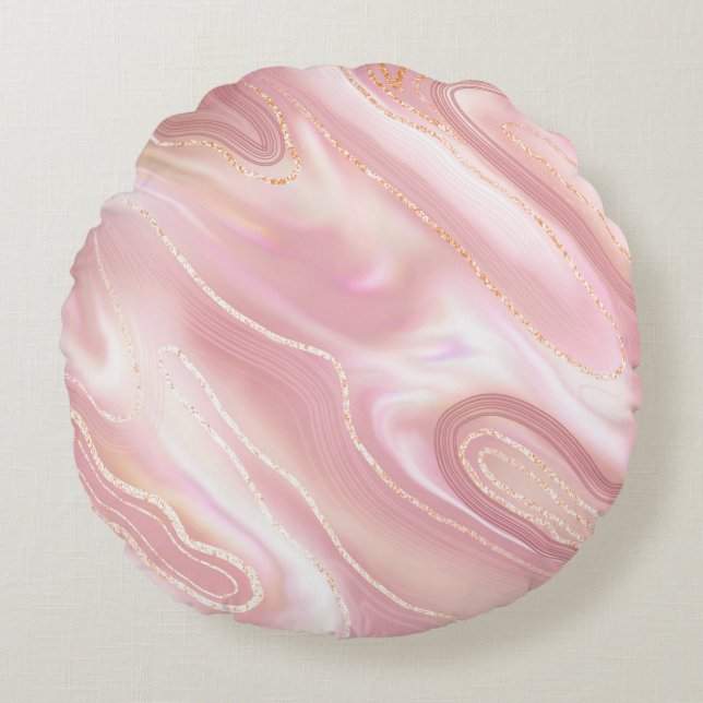 Elegant marble struktur. Ro guld blankt glanskexa Rund Kudde (Framsidan)