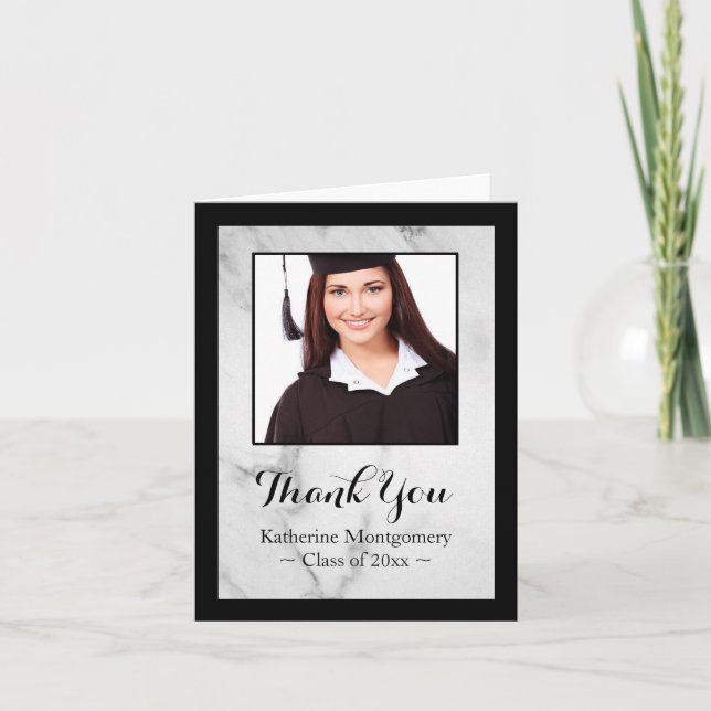 Elegant Marble Student Photo Tackto You Card Tack Kort (Framsida)