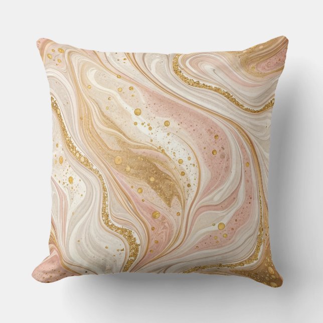Elegant Marble Swirl, Luxury Guld Rosa White Kudde (Framsida)