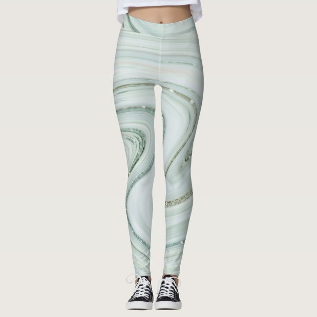 Elegant Marble Swirl Silver Glitter Gnistra Glam Leggings (Framsida)