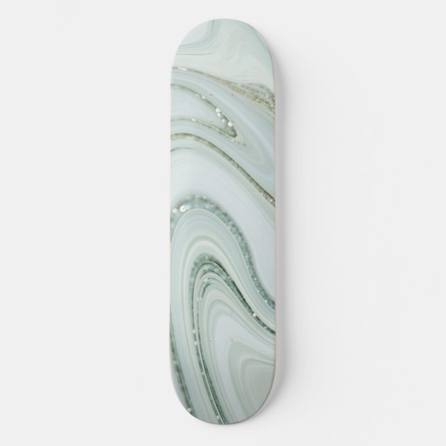 Elegant Marble Swirl Silver Glitter Gnistra Glam Mini Skateboard Bräda 18,5 Cm (Framsida)
