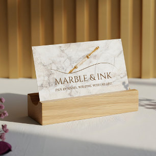 Elegant Marble Watercolor Guld Pen Writing Service Visitkort