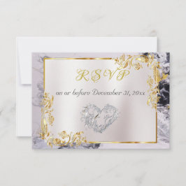 Elegant Marble, White, Gold Frame, Silver Heart  OSA Kort