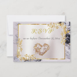 Elegant Marble, White, Gold Frame, Silver Heart OSA Kort
