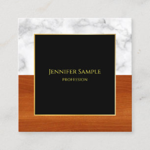 Elegant Marble Wood Black Guld Luxurious Plain Fyrkantigt Visitkort