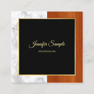 Elegant Marble Wood Guld Luxury Modern Plain Fyrkantigt Visitkort