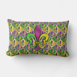 Elegant Mardi Gras Colorful Fleur de Lis Pillow Lumbarkudde