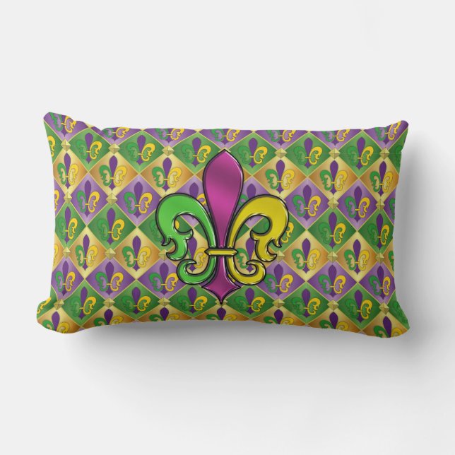 Elegant Mardi Gras Colorful Fleur de Lis Pillow Lumbarkudde (Framsida)