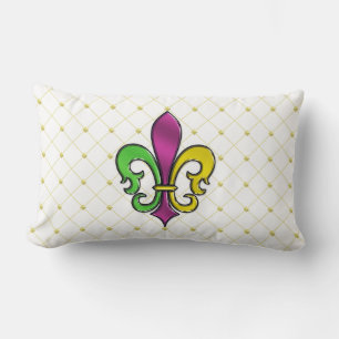 Elegant Mardi Gras Colorful Fleur de Lis Pillow Lumbarkudde