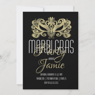 Elegant Mardi Gras-fest Falskt guld och svart Inbjudningar