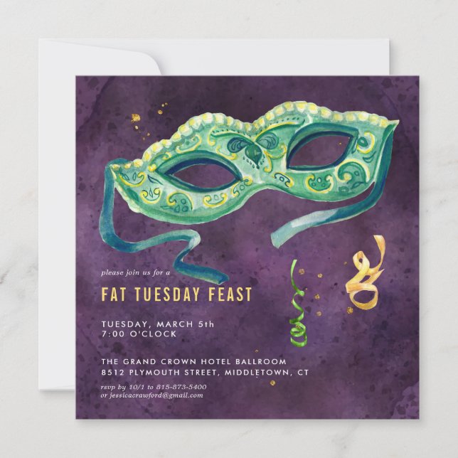 Elegant Mardi Gras-festinvitation (Framsida)