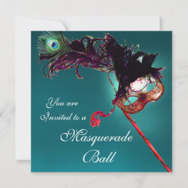 ELEGANT MARDI GRAS MASQUERADEBAL MASKERAD blå vit Inbjudningar