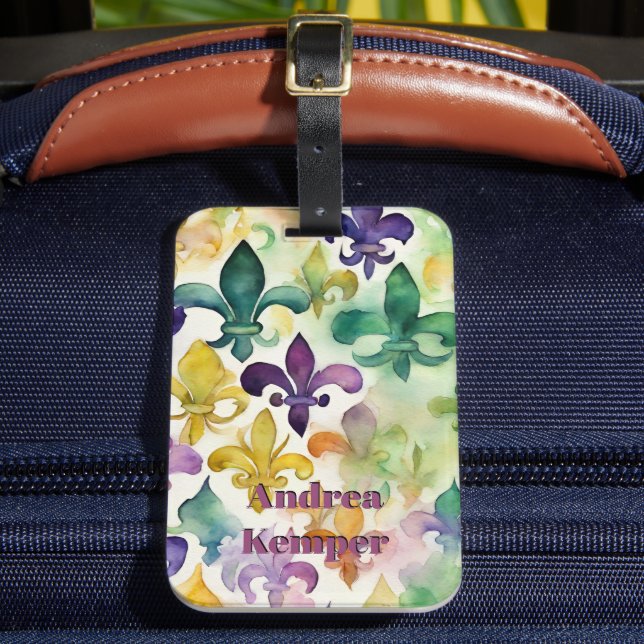 Elegant Mardi Gras Watercolor Bagagebricka (Framsida Insitu 2)
