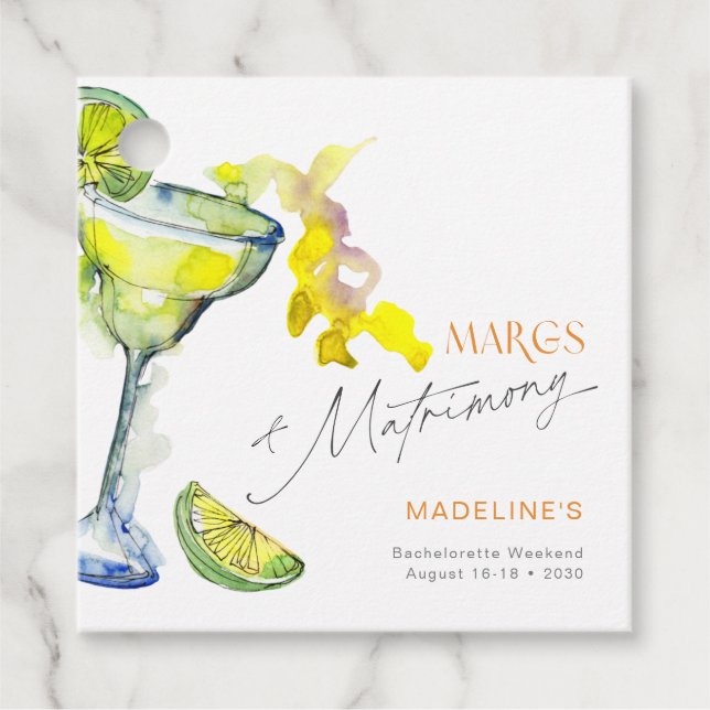 Elegant Margs & Matrimony Bachelorette Helg Gåvor Etiketter (Framsida)