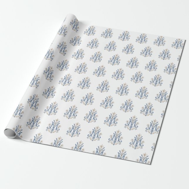 Elegant marianmonogram med Fleur-de-Lis katolsk Presentpapper (Utrullad)