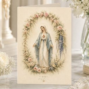 Elegant Mariavattenfärg katolsk blomster Kort
