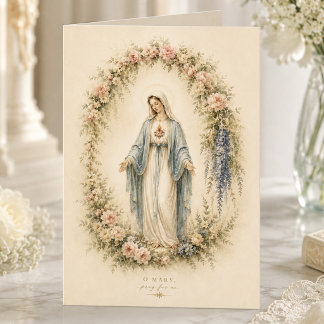 Elegant Mariavattenfärg katolsk blomster Kort