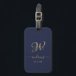 Elegant marin blå guld monogrammat Luggage Tag Bagagebricka<br><div class="desc">Signatur</div>