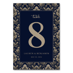 Elegant Marin Blommig Bordskortssedel Bordsnummer